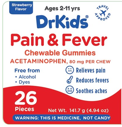 Dk Pain Fever Strawberry 26ct (Dr Kids Pain Fever Gummy Strawberry Pdp)